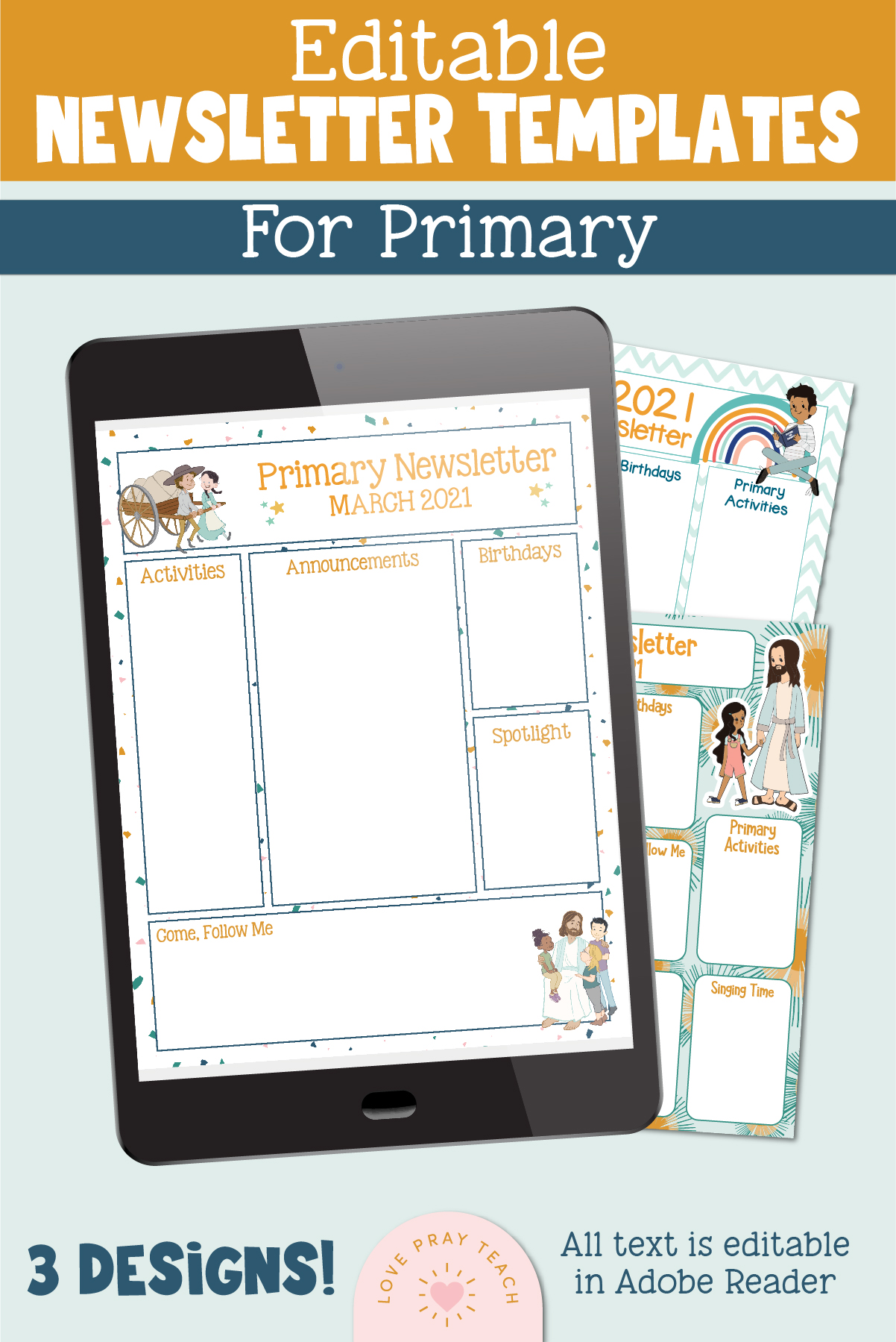 Editable Primary Newsletter Template Bundle - 3 Designs! www.LovePrayTeach.com