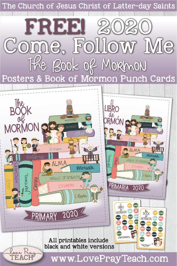 FREE! 2020 Primary Theme Posters & Book of Mormon Punch Cards www.LovePrayTeach.com