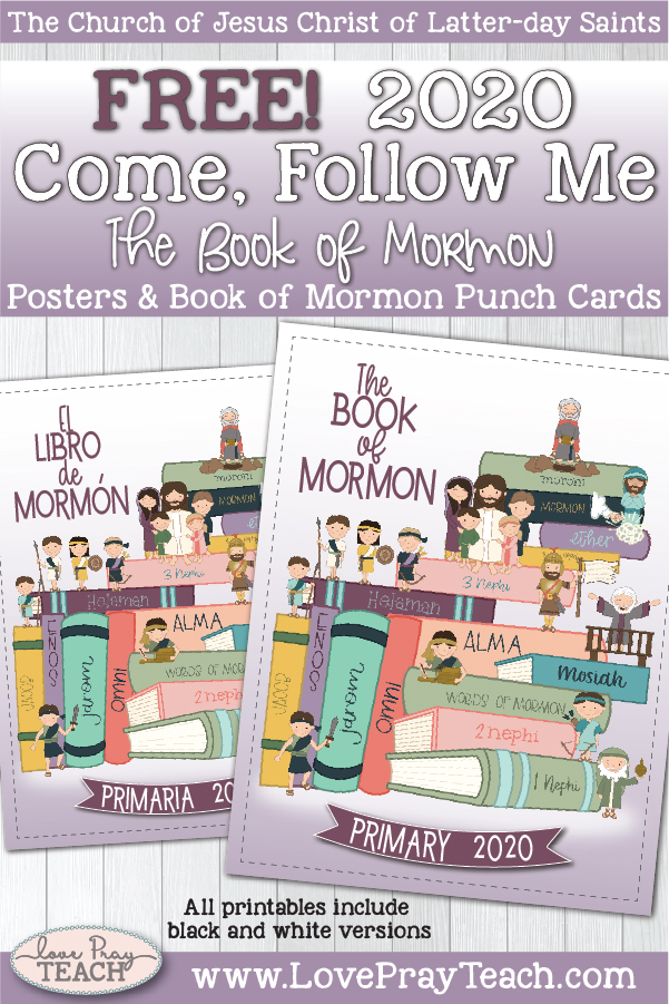 FREE! 2020 Primary Theme Posters & Book of Mormon Punch Cards www.LovePrayTeach.com